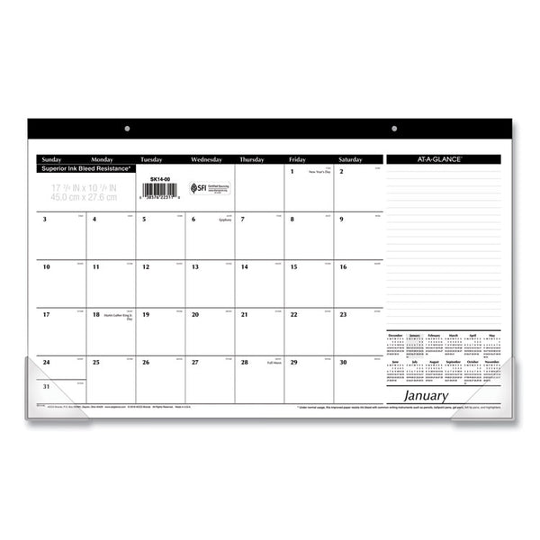 AT-A-GLANCE® Compact Desk Pad, 18 x 11, White Sheets, Black Binding, Clear Corners, 12-Month (Jan to Dec): 2024 (AAGSK1400)