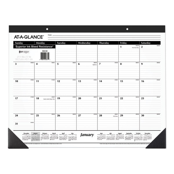 AT-A-GLANCE® Ruled Desk Pad, 22 x 17, White Sheets, Black Binding, Black Corners, 12-Month (Jan to Dec): 2024 (AAGSK2400)