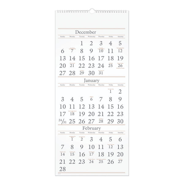 AT-A-GLANCE® Three-Month Reference Wall Calendar, 12 x 27, White Sheets, 15-Month (Dec to Feb): 2023 to 2025 (AAGSW11528)