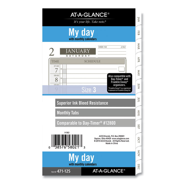 AT-A-GLANCE® 1-Page-Per-Day Planner Refills, 6.75 x 3.75, White Sheets, 12-Month (Jan to Dec): 2024 (AAG47112521)