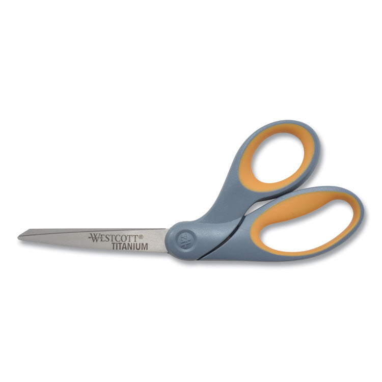 Westcott® Titanium Bonded Scissors, 8" Long, 3.5" Cut Length, Gray/Yellow Offset Handle (ACM13731)