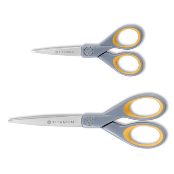 Westcott® Titanium Bonded Scissors, 5" and 7" Long, 2.25" and 3.5" Cut Lengths, Gray/Yellow Straight Handles, 2/Pack (ACM13824) Pack of 2