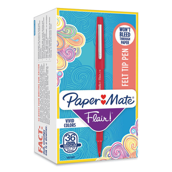 Paper Mate® Point Guard Flair Felt Tip Porous Point Pen, Stick, Bold 1.4 mm, Red Ink, Red Barrel, 36/Box (PAP1921091)