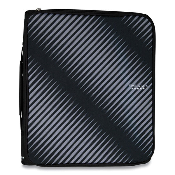 Five Star® Zipper Binder, 3 Rings, 2" Capacity, 11 x 8.5, Black/Gray Zebra Print Design (ACC72536EA)