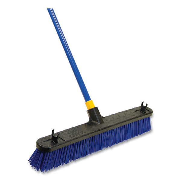 Quickie® Bulldozer Rough Surface Pushbroom, 24 x 60, PET/Powder Coated Steel Handle, Blue/Black (QCK599)