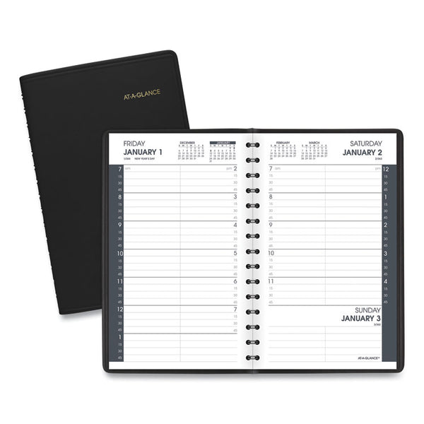 AT-A-GLANCE® Daily Appointment Book with 15-Minute Appointments, One Day/Page: Mon to Sun, 8 x 5, Black Cover, 12-Month (Jan to Dec): 2024 (AAG7080005)