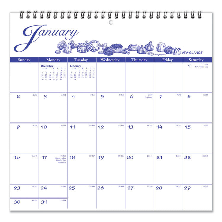 AT-A-GLANCE® Illustrator’s Edition Wall Calendar, Victorian Illustrations Artwork, 12 x 12, White/Blue Sheets, 12-Month (Jan to Dec): 2024 (AAGG100017)
