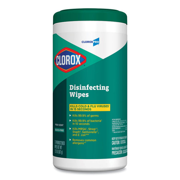 Clorox® Disinfecting Wipes, 1-Ply, 7 x 8, Fresh Scent, White, 75/Canister (CLO15949EA)