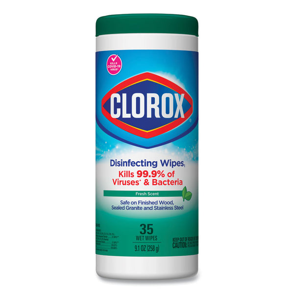 Clorox® Disinfecting Wipes, 1-Ply, 7 x 8, Fresh Scent, White, 35/Canister (CLO01593EA)