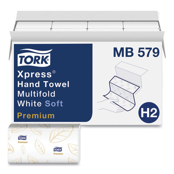 Tork® Premium Soft Xpress 3-Panel Multifold Hand Towels, 2-Ply, 9.13 x 9.5, White with Blue Leaf, 135/Packs, 16 Packs/Carton (TRKMB579)