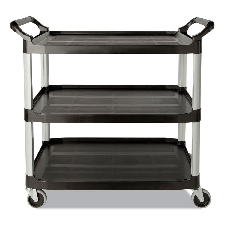 Three-Shelf Service Cart, Plastic, 3 Shelves, 200 lb Capacity, 18.63" x 33.63" x 37.75", Black (RCP342488BLA)