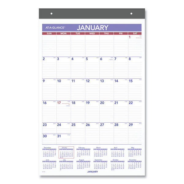 AT-A-GLANCE® Repositionable Wall Calendar, 15.5 x 22.75, White/Blue/Red Sheets, 12-Month (Jan to Dec): 2024 (AAGPM17RP28)