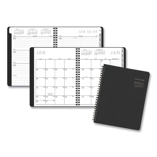 AT-A-GLANCE® Contemporary Lite Weekly/Monthly Planner, 8.75 x 7, Black Simulated Leather Cover, 12-Month (Jan to Dec): 2024 (AAG7054XL05)