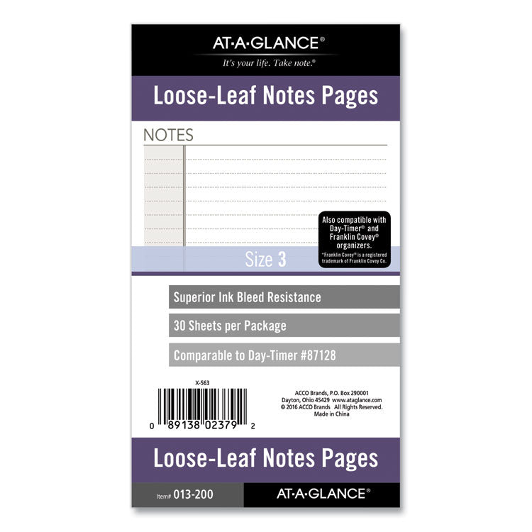 AT-A-GLANCE® Lined Notes Pages for Planners/Organizers, 6.75 x 3.75, White Sheets, Undated (AAG013200)