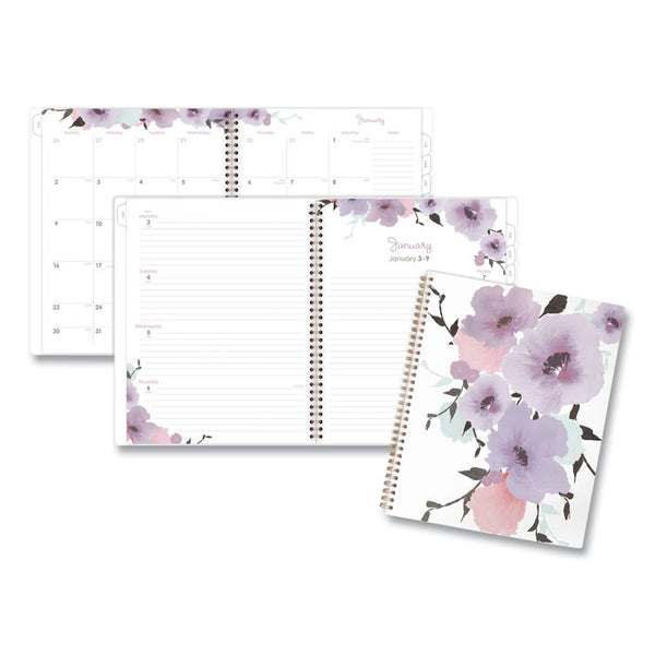 Cambridge® Mina Weekly/Monthly Planner, Floral Artwork, 11 x 8.5, White/Violet/Peach Cover, 12-Month (Jan to Dec): 2025 (AAG1134905) Each