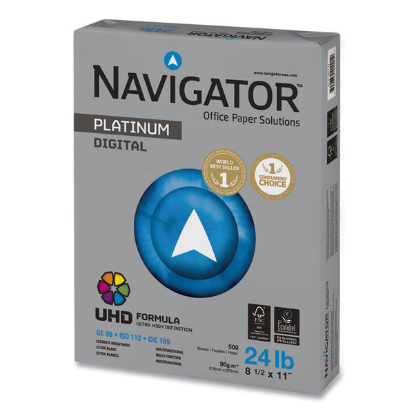 Navigator® Platinum Paper, 99 Bright, 24 lb Bond Weight, 8.5 x 11, White, 500 Sheets/Ream, 5 Reams/Carton (SNANPL11245R)