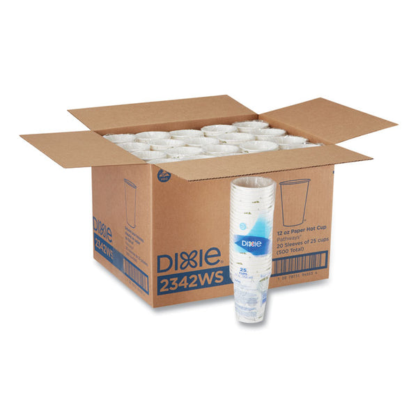 Dixie® Pathways Paper Hot Cups, 12 oz, 25/Bag, 20 Bags/Carton (DXE2342WS)