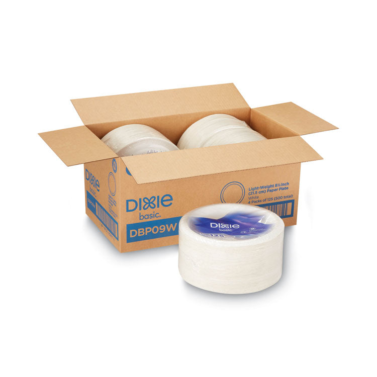 Dixie® Paper Dinnerware, Plates, White, 8.5" dia, 125/Pack, 4/Carton (DXEDBP09WCT)