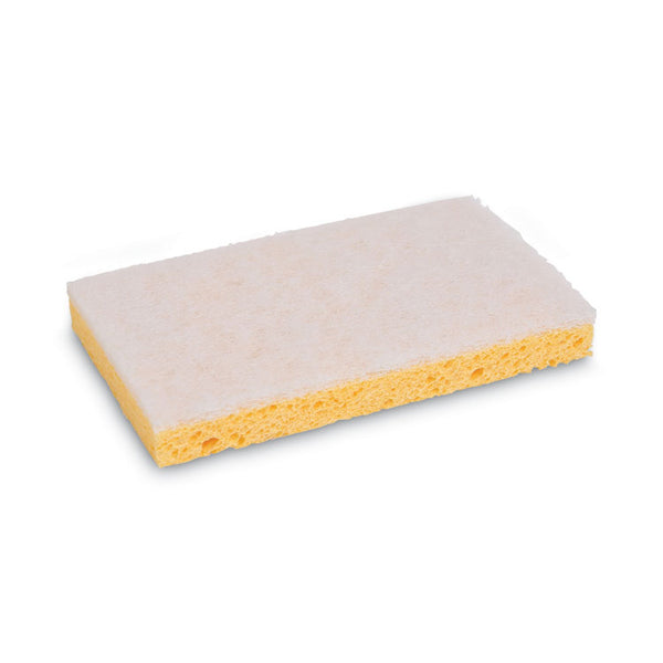 Boardwalk® Scrubbing Sponge, Light Duty, 3.6 x 6.1, 0.7" Thick, Yellow/White, Individually Wrapped, 20/Carton (BWK16320) Case of 20