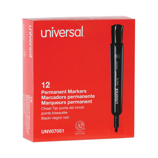 Universal™ Chisel Tip Permanent Marker, Broad Chisel Tip, Black, Dozen (UNV07051)