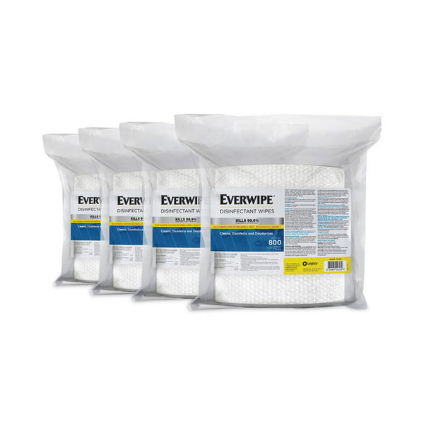 Everwipe™ Disinfectant Wipes, 1-Ply, 8 x 6, Lemon, White, 800/Bag, 4 Bags/Carton (TRK192805)