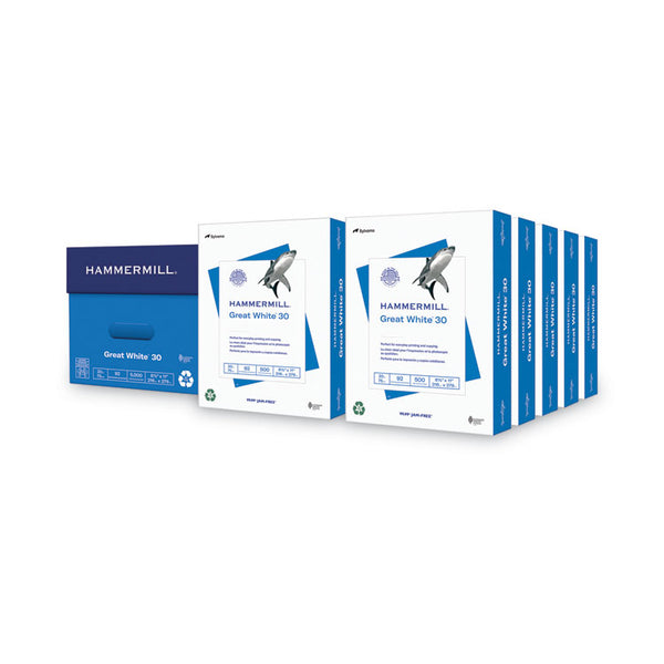 Hammermill® Great White 30 Recycled Print Paper, 92 Bright, 20 lb Bond Weight, 8.5 x 11, White, 500 Sheets/Ream, 10 Reams/Carton (HAM86700)