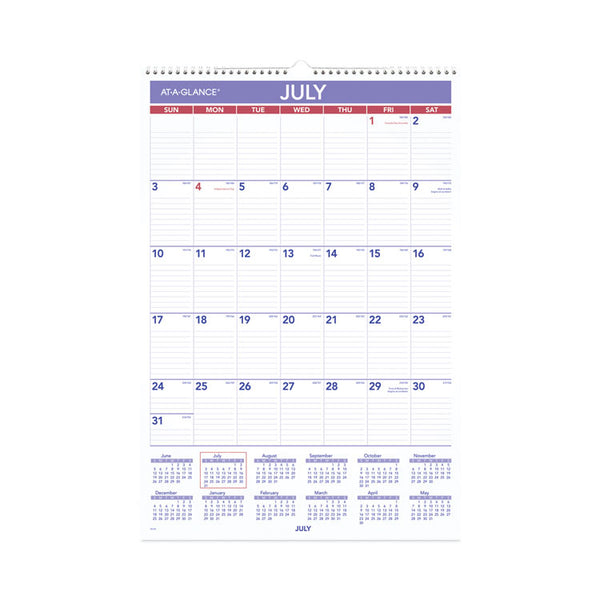 AT-A-GLANCE® Academic Year Monthly Wall Calendar with Ruled Daily Blocks, 15.5 x 22.75, White Sheets, 12-Month (July to June): 2022-2023 (AAGAY328)