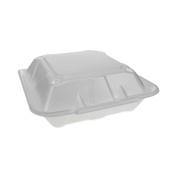 Pactiv Evergreen Vented Foam Hinged Lid Container, Dual Tab Lock Economy, 3-Compartment, 9.13 x 9 x 3.25, White, 150/Carton (PCTYTD19903ECON) Case of 150