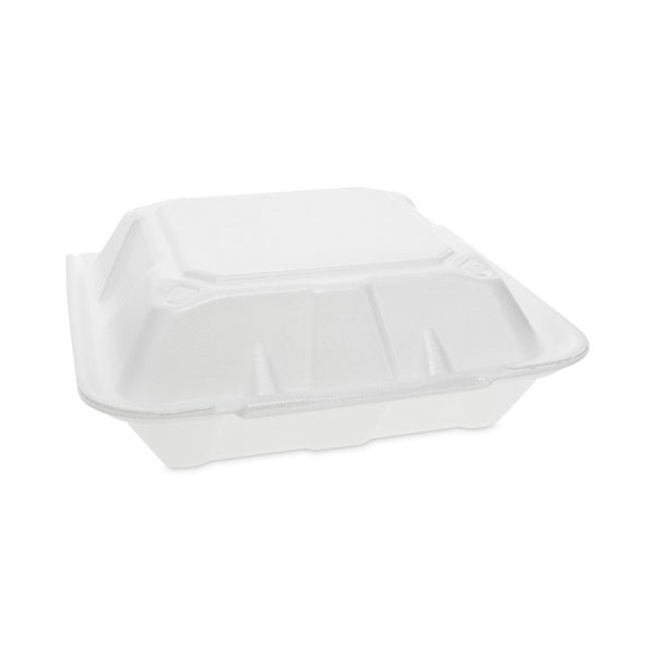 Pactiv Evergreen Vented Foam Hinged Lid Container, Dual Tab Lock, 9.13 x 9 x 3.25, White, 150/Carton (PCTYTD199010000) Case of 150