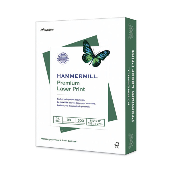 Hammermill® Premium Laser Print Paper, 98 Bright, 24 lb Bond Weight, 8.5 x 11, White, 500/Ream (HAM104604)