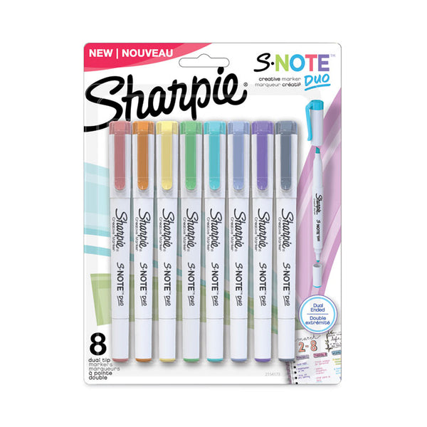 Sharpie® S-Note Creative Markers, Assorted Ink Colors, Bullet/Chisel Tip, White Barrel, 8/Pack (SAN2154173)