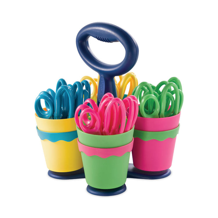 Westcott® Scissor Caddy with Kids' Scissors, 5" Long, 2" Cut Length, Light Blue; Light Green; Pink; Yellow, Straight Handles, 24/Set (ACM14755) Each