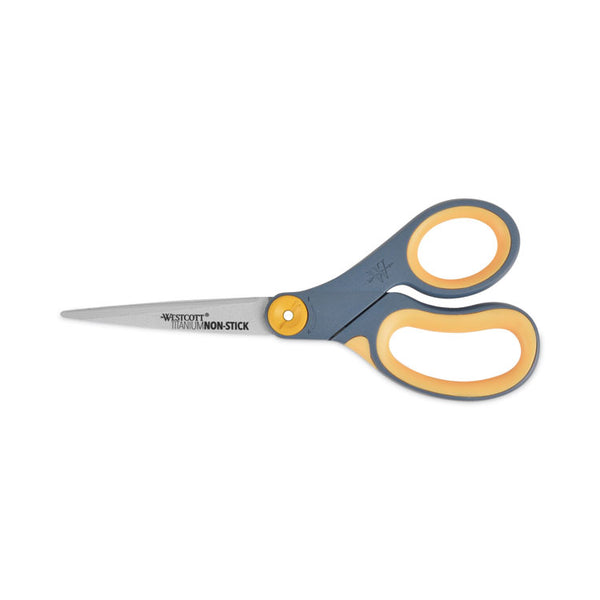 Westcott® Non-Stick Titanium Bonded Scissors, 8" Long, 3.25" Cut Length, Gray/Yellow Straight Handle (ACM14849) Each