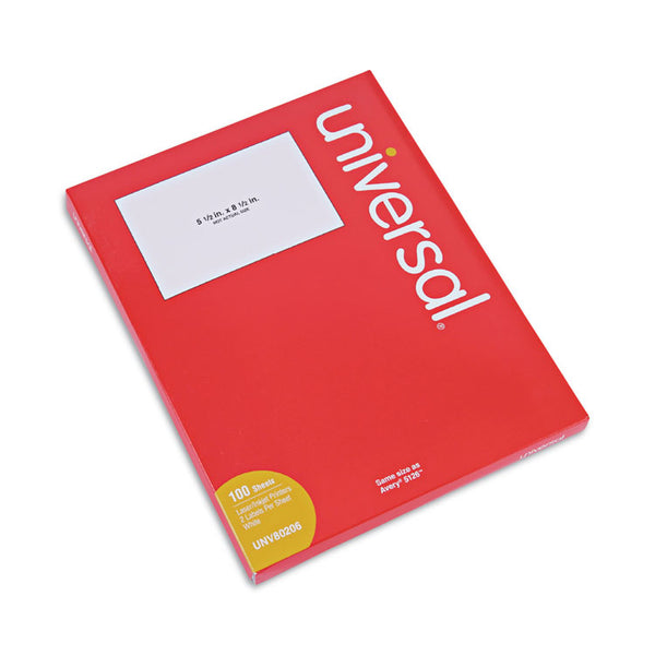 Universal® White Labels, Inkjet/Laser Printers, 5.5 x 8.5, White, 2/Sheet, 100 Sheets/Pack (UNV80206)