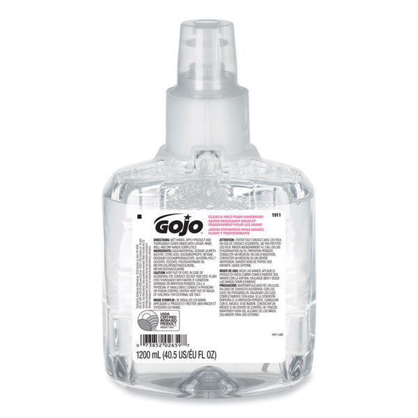 GOJO® Clear and Mild Foam Handwash Refill, For GOJO LTX-12 Dispenser, Fragrance-Free, 1,200 mL Refill, 2/Carton (GOJ191102CT)