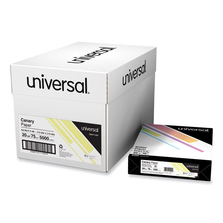 Universal® Deluxe Colored Paper, 20 lb Bond Weight, 8.5 x 11, Canary, 500/Ream (UNV11201)