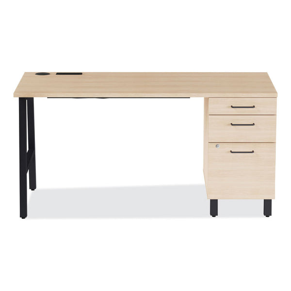 Union & Scale™ Essentials Single-Pedestal Writing Desk with Integrated Power Management, 59.8" x 29.9" x 29.7", Natural Wood/Black (UOS60419CC)