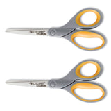 Westcott® Titanium Bonded Scissors, 8" Long, 3.5" Cut Length, Gray/Yellow Straight Handles, 2/Pack (ACM13901) Pack of 2