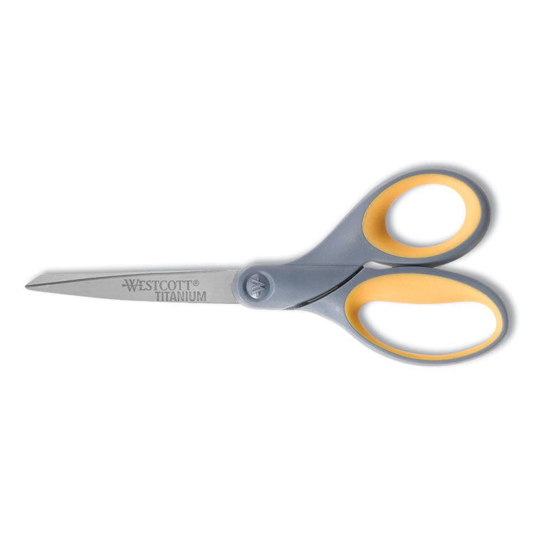 Westcott® Titanium Bonded Scissors, 7" Long, 3" Cut Length, Gray/Yellow Straight Handle (ACM13526) Each