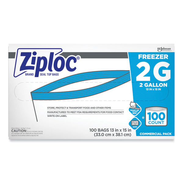 Ziploc® Double Zipper Freezer Bags, 2 gal, 2.7 mil, 13" x 15.5", Clear, 100/Carton (SJN682254)