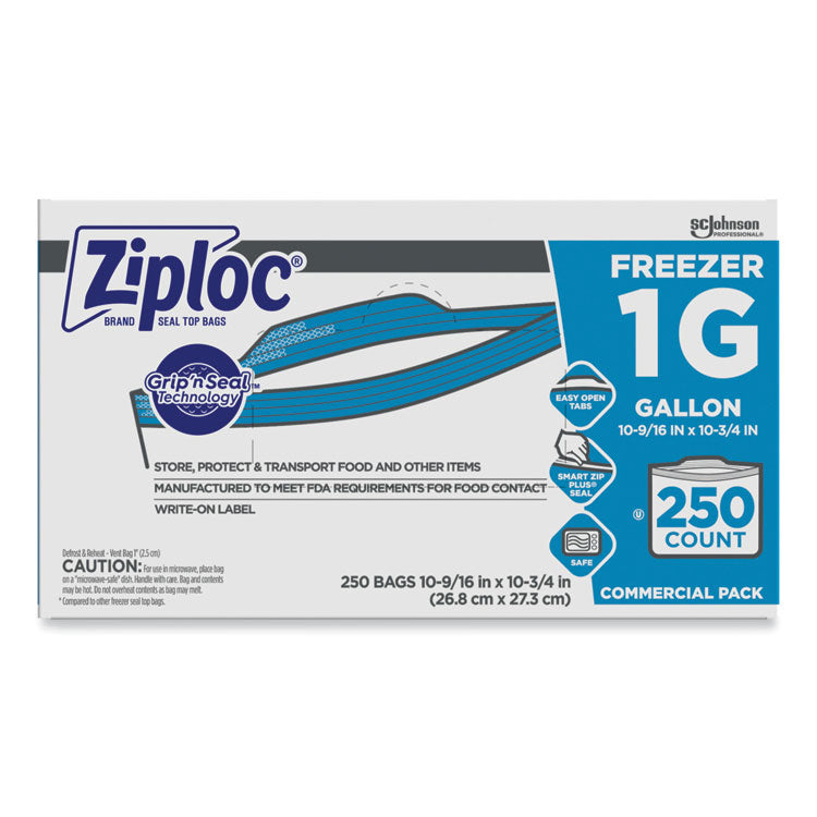 Ziploc® Double Zipper Freezer Bags, 1 gal, 2.7 mil, 10.56" x 10.75", Clear, 250/Carton (SJN682258)
