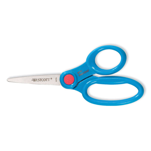 Westcott® Kids' Scissors with Antimicrobial Protection, Pointed Tip, 5" Long, 2" Cut Length, Randomly Assorted Straight Handles (ACM14607) Each