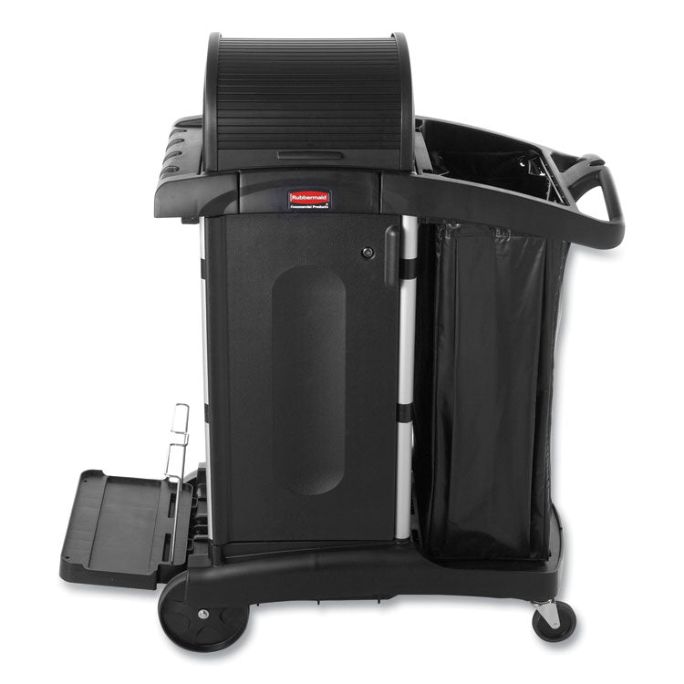 High-Security Healthcare Cleaning Cart, Metal, 4 Shelves, 1 Bin, 22" x 48.25" x 53.5", Black (RCP9T7500BK)
