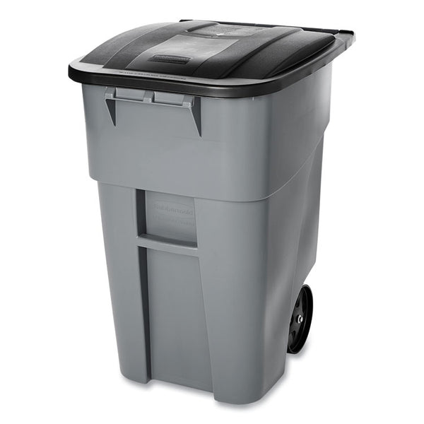 Rubbermaid® Commercial Square Brute Rollout Container, 50 gal, Molded Plastic, Gray (RCP9W27GY)