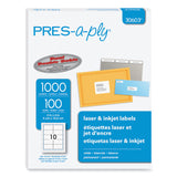 PRES-a-ply® Labels, Laser Printers, 2 x 4, White, 10/Sheet, 100 Sheets/Box (AVE30603)