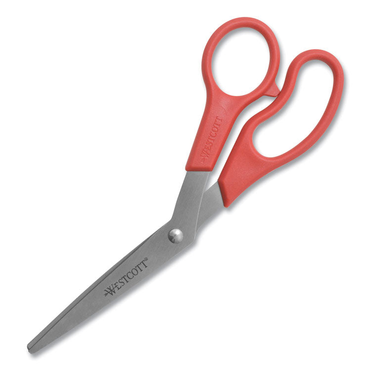 Westcott® Value Line Stainless Steel Shears, 8" Long, 3.5" Cut Length, Red Offset Handle (ACM10703)