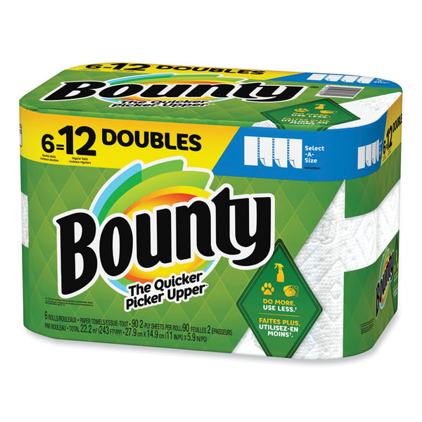 Bounty® Select-a-Size Kitchen Roll Paper Towels, 2-Ply, 6 x 11, White, 90 Sheets/Double Roll, 6 Rolls/Carton (PGC05825)