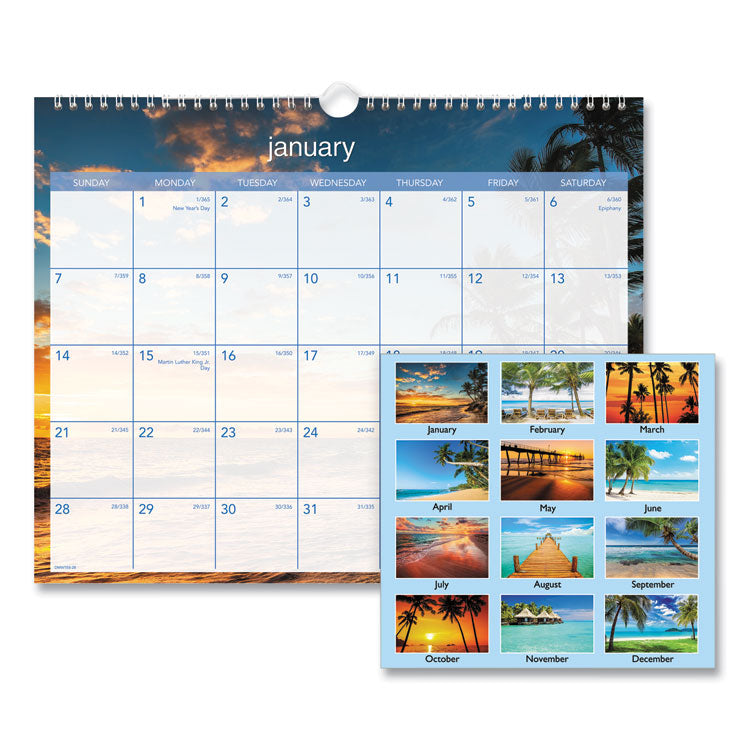 AT-A-GLANCE® Tropical Escape Wall Calendar, Tropical Escape Photography, 15 x 12, Pale Blue/Multicolor Sheets, 12-Month (Jan to Dec): 2024 (AAGDMWTE828)