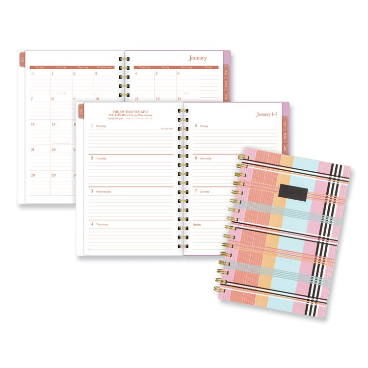 AT-A-GLANCE® Cher Weekly/Monthly Planner, Plaid Artwork, 8.5 x 6.38, Pink/Blue/Orange Cover, 12-Month (Jan to Dec): 2024 (AAG1676200)