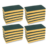 Boardwalk® Scrubbing Sponge, Medium Duty, 3.6 x 6.1, 0.75" Thick, Yellow/Green, Individually Wrapped, 20/Carton (BWK174)